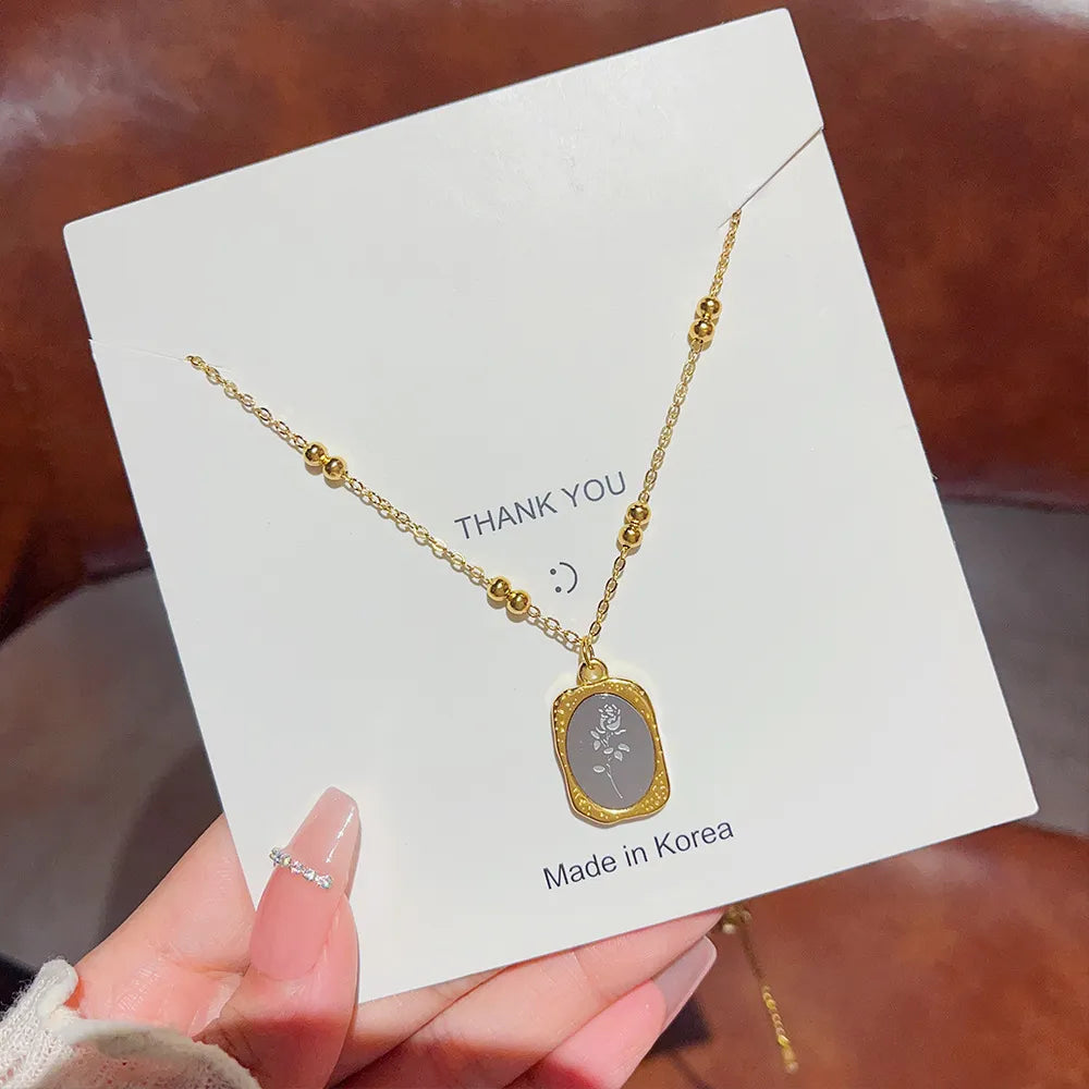 Rose On Rose Titanium Steel Plating Gold Plated Pendant Necklace