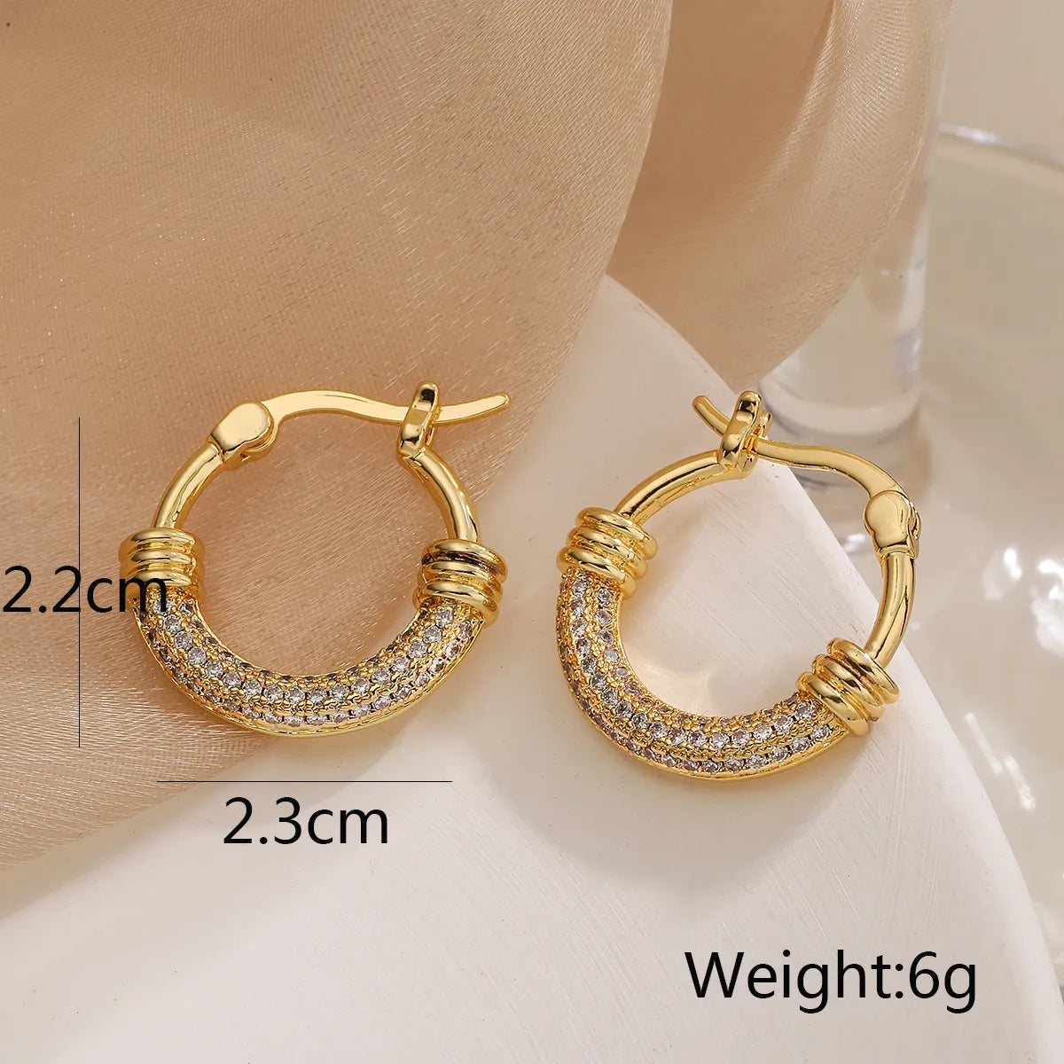 Plating Inlay Copper Zircon 18K Gold Plated Hoop Earrings