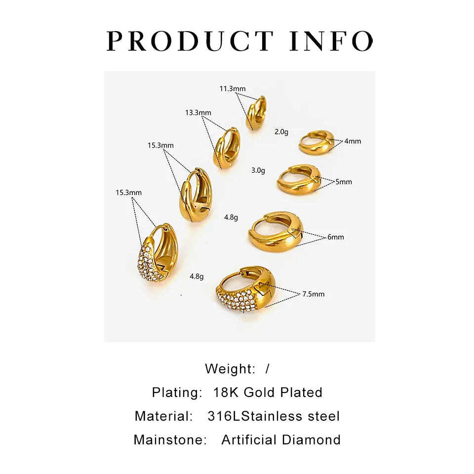 Little Geometric 316L Stainless Steel Rhinestones 18K Gold Plated Earrings