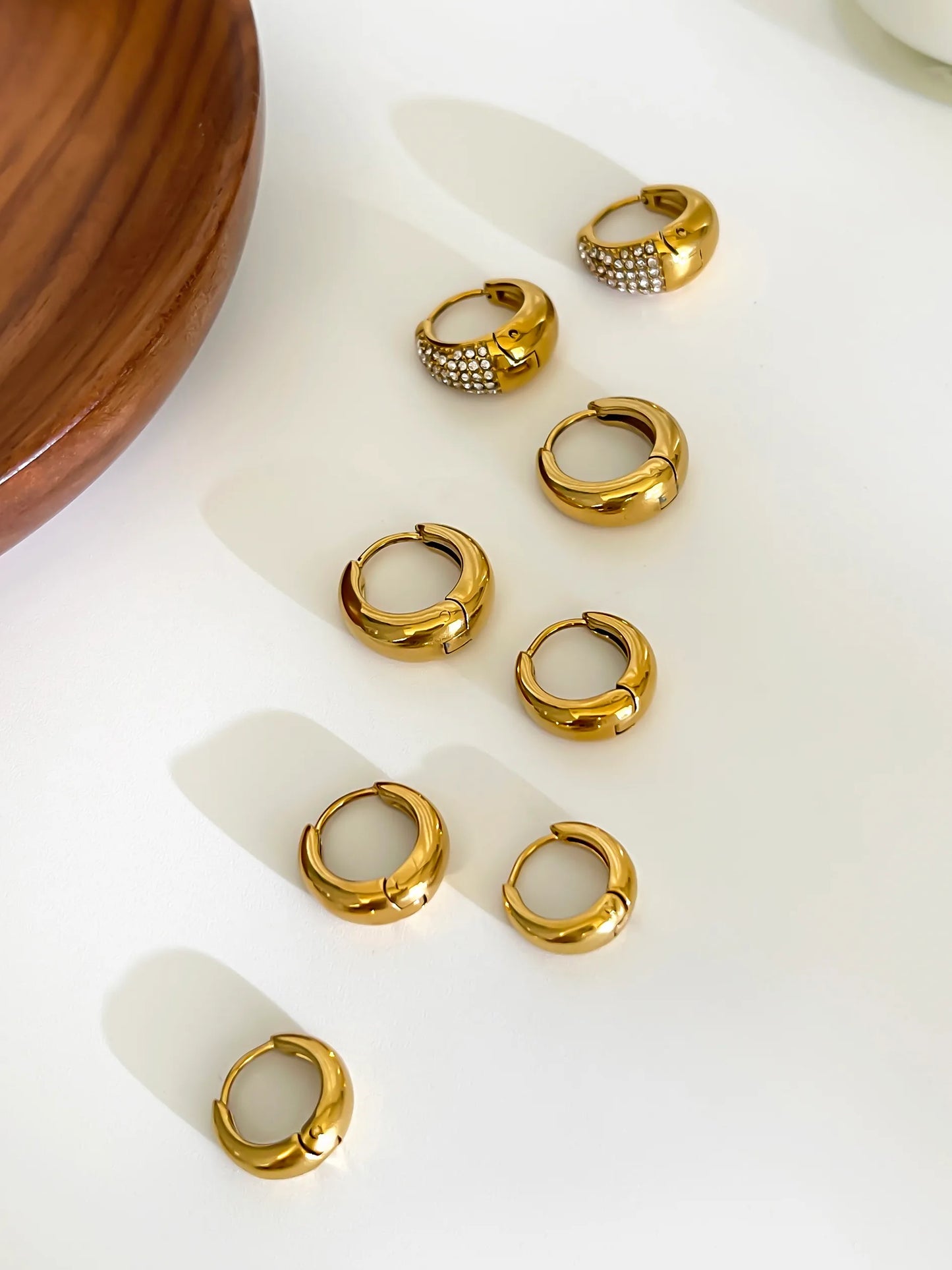 Little Geometric 316L Stainless Steel Rhinestones 18K Gold Plated Earrings