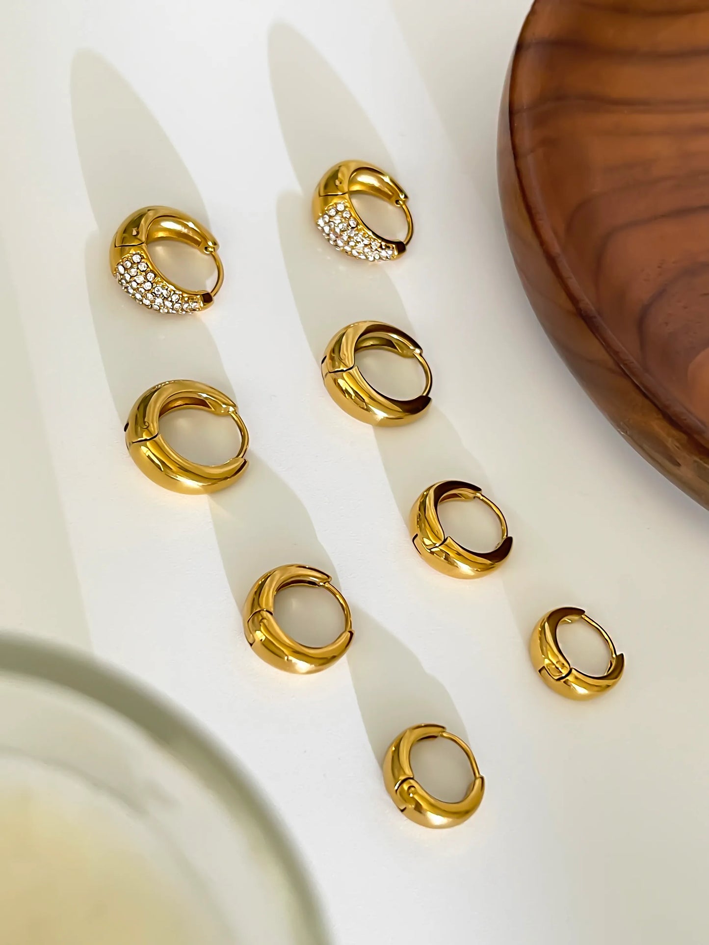 Little Geometric 316L Stainless Steel Rhinestones 18K Gold Plated Earrings