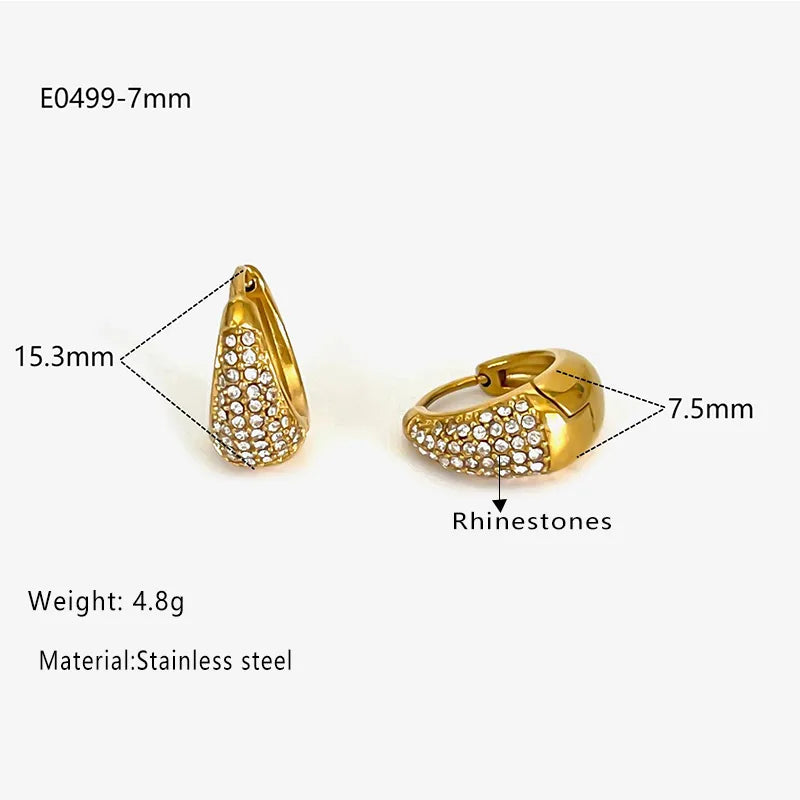 Little Geometric 316L Stainless Steel Rhinestones 18K Gold Plated Earrings