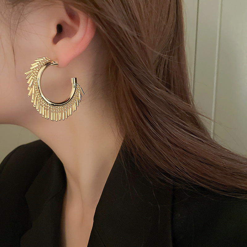 Gold Exaggerated C Shape Plating Copper 18K Gold Plated Ear Studs