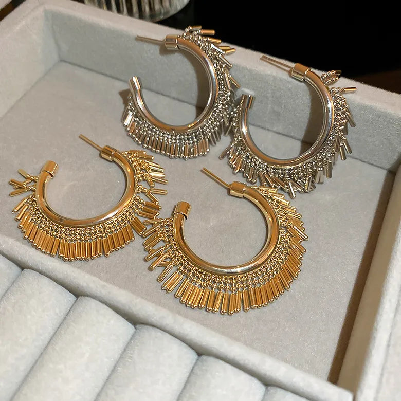 Gold Exaggerated C Shape Plating Copper 18K Gold Plated Ear Studs