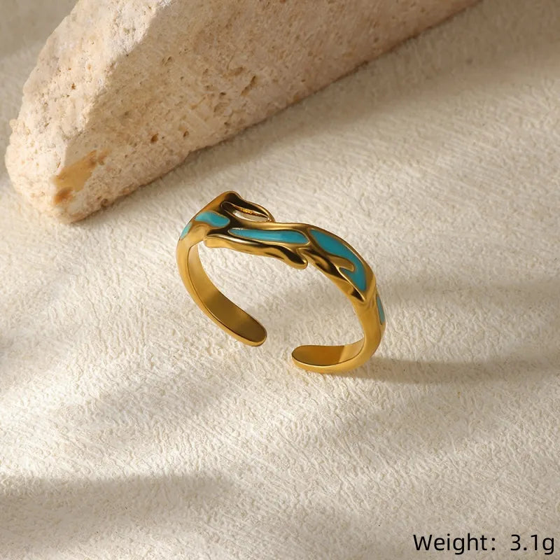 Pretty Teal Simple Style Geometric 304 Stainless Steel Open Ring