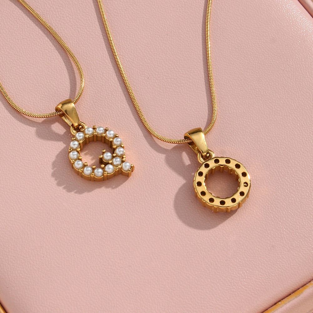 KKKKKK 304 Stainless Steel 18K Gold Plated Simple Style Letter Pearl Necklace
