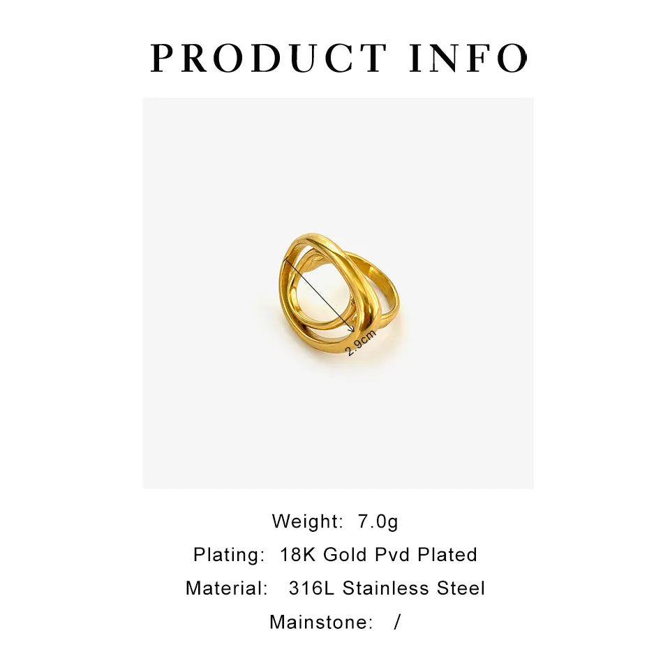 French Style IG Style Geometric 316L Stainless Steel 18K Gold Plated Irregular Open Ring