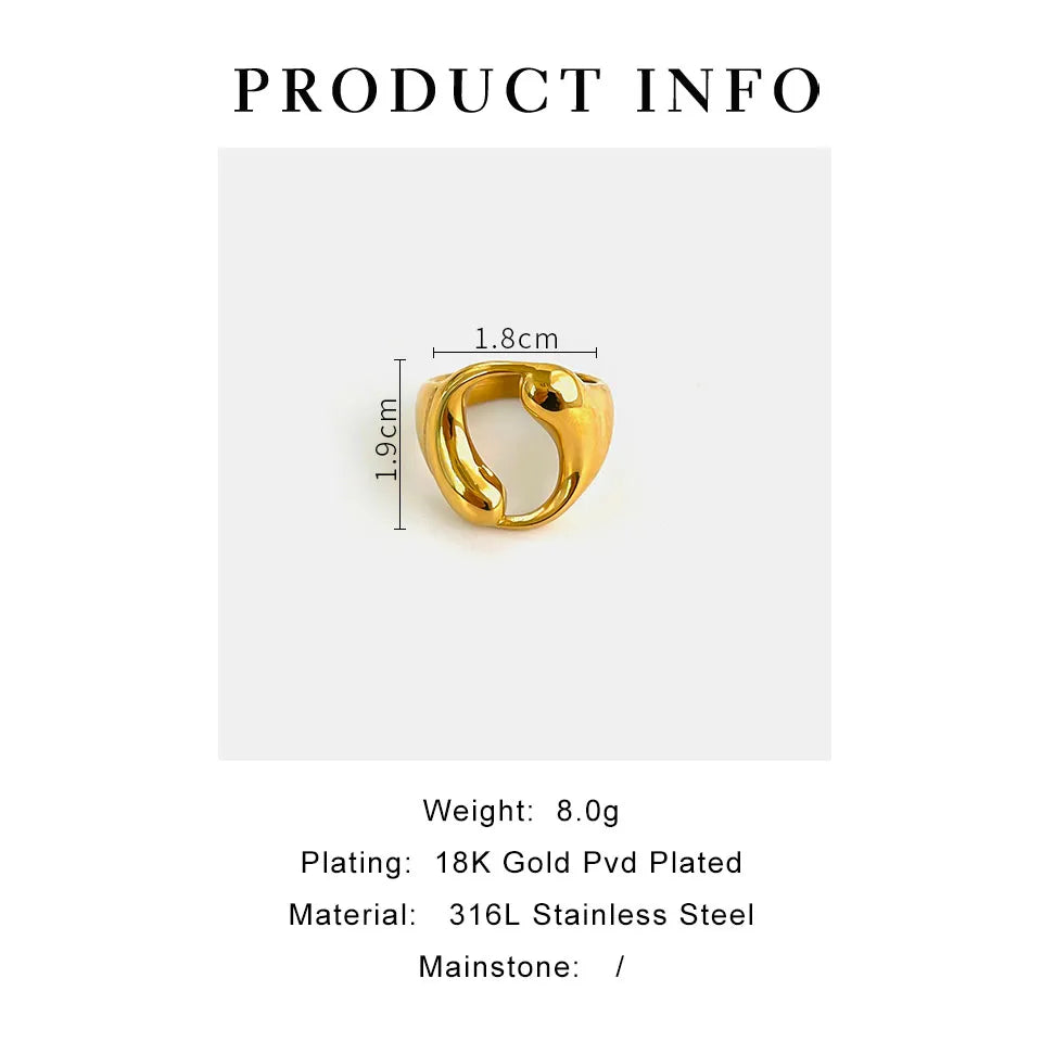 French Style IG Style Geometric 316L Stainless Steel 18K Gold Plated Irregular Open Ring