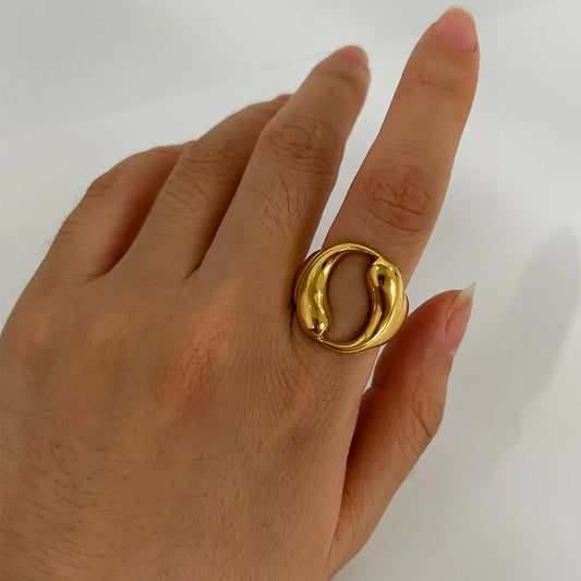 French Style IG Style Geometric 316L Stainless Steel 18K Gold Plated Irregular Open Ring