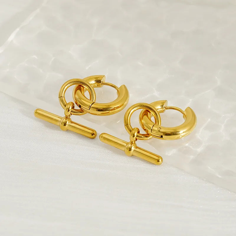 T Stick Pendant Ring Circle Ornament Suit Removable Gold Earrings Necklace