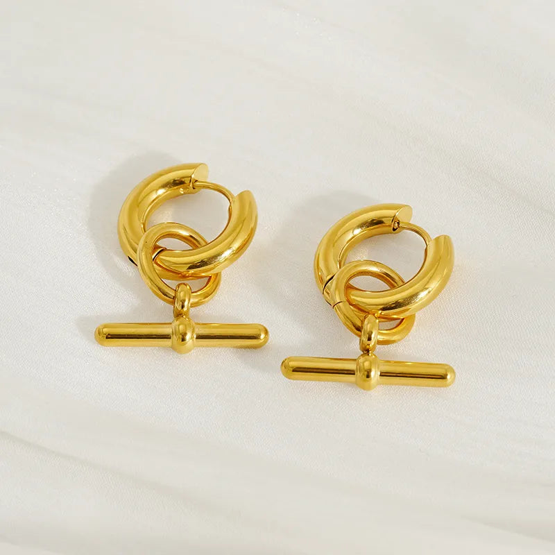 T Stick Pendant Ring Circle Ornament Suit Removable Gold Earrings Necklace