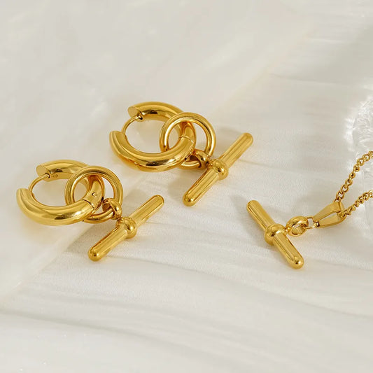 T Stick Pendant Ring Circle Ornament Suit Removable Gold Earrings Necklace