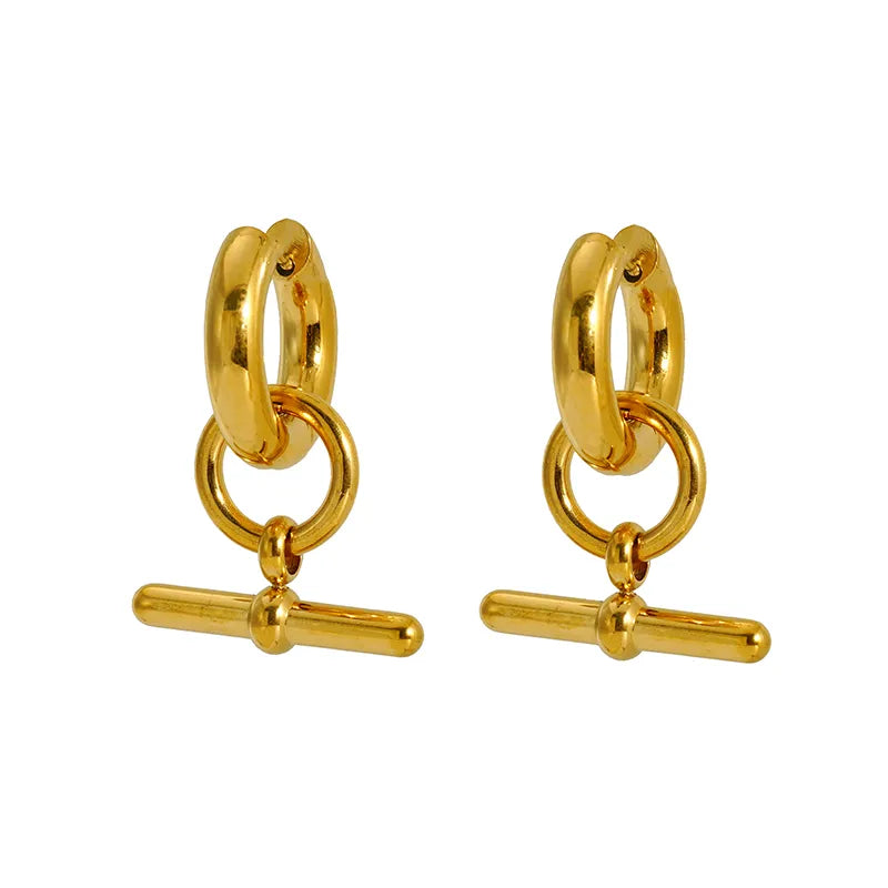 T Stick Pendant Ring Circle Ornament Suit Removable Gold Earrings Necklace
