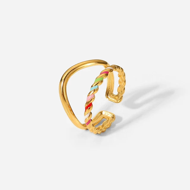 One Difference Adjustable Gold Plated Stainless Steel Geometric Colorful Rings