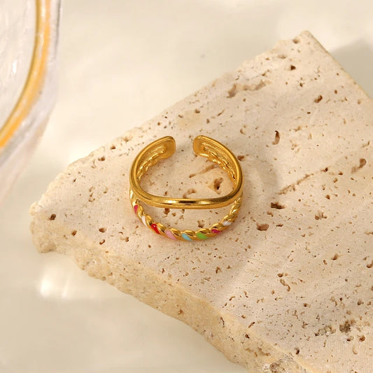 One Difference Adjustable Gold Plated Stainless Steel Geometric Colorful Rings