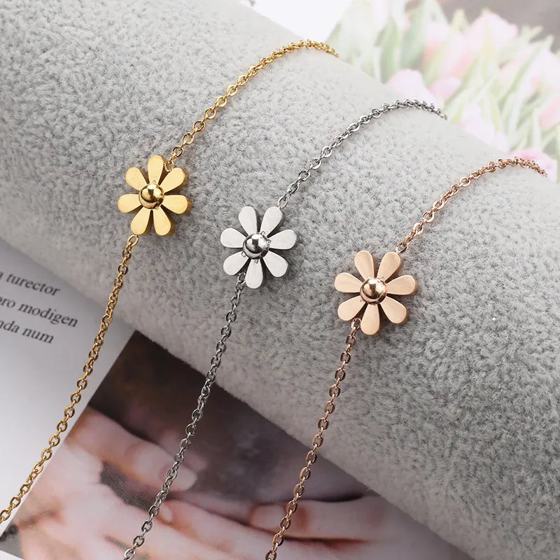 Simple Style Flower Stainless Steel Women's Anklet