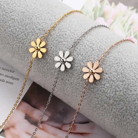 Simple Style Flower Stainless Steel Women's Anklet