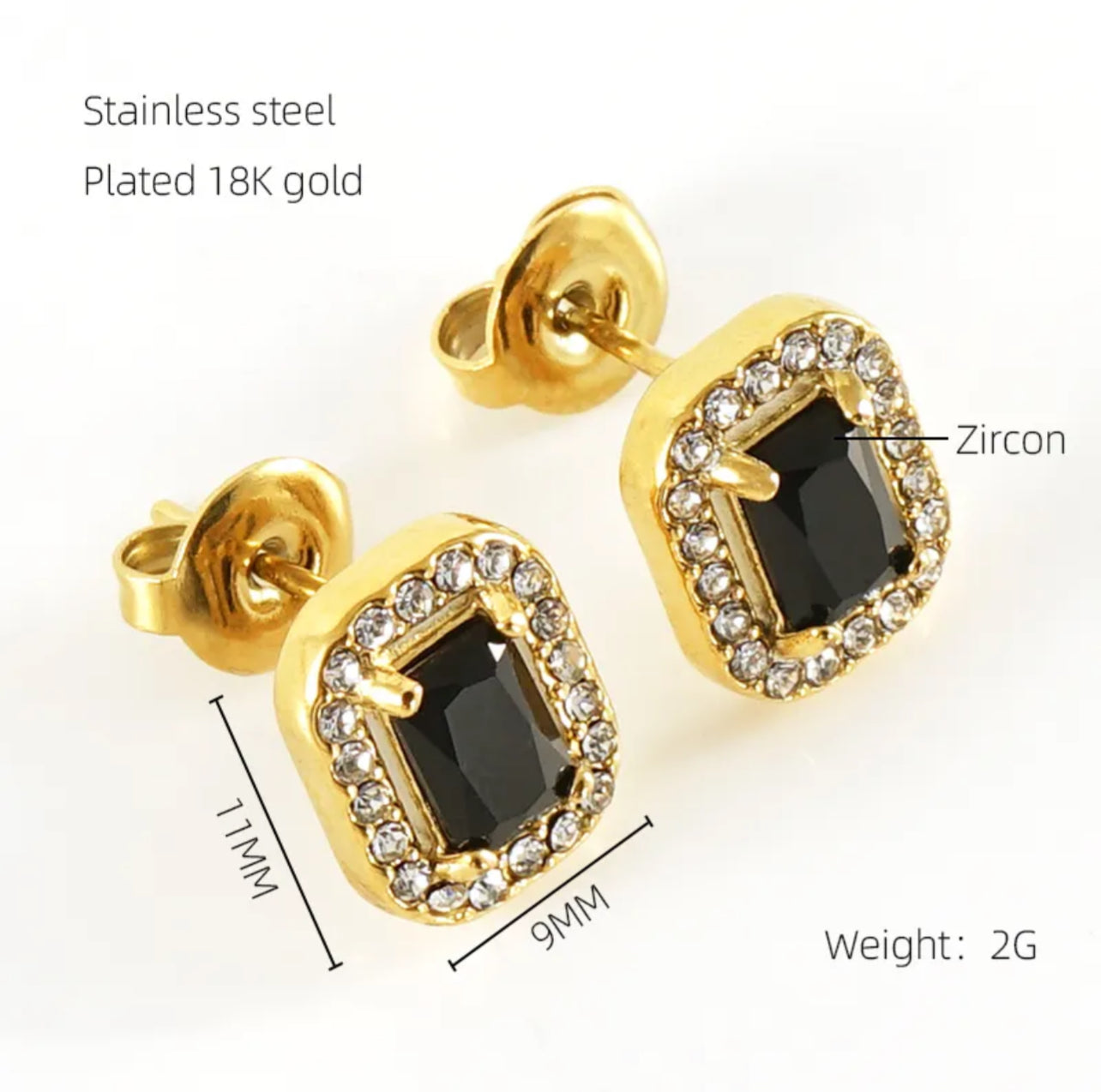 Sun Water Droplets Heart Shape Inlay Stainless Steel Rhinestones Zircon 18k Gold Plated Ear Stud