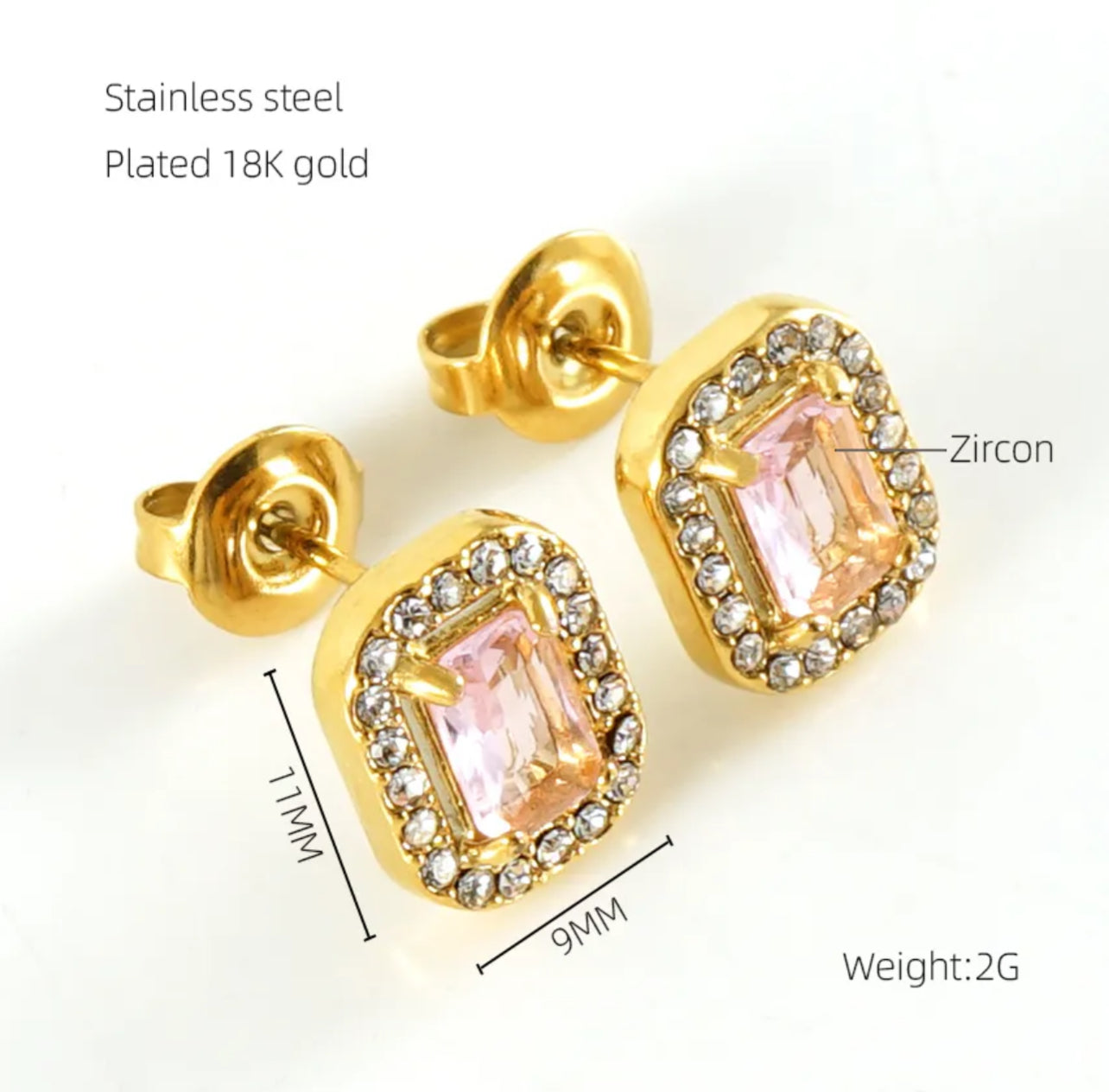 Sun Water Droplets Heart Shape Inlay Stainless Steel Rhinestones Zircon 18k Gold Plated Ear Stud