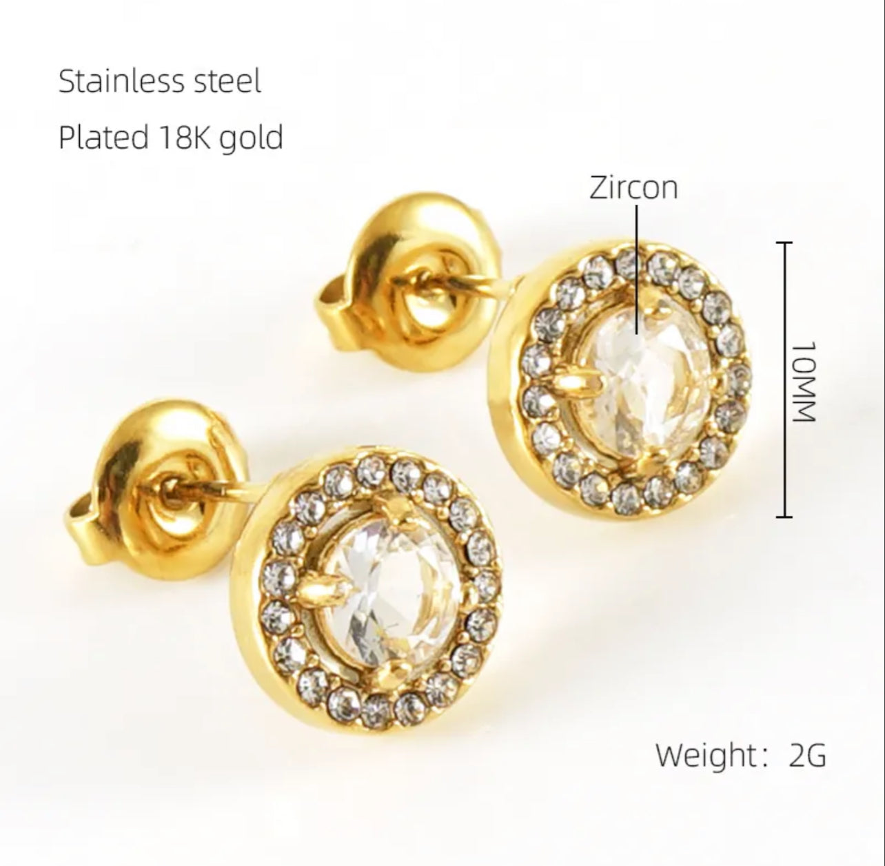 Sun Water Droplets Heart Shape Inlay Stainless Steel Rhinestones Zircon 18k Gold Plated Ear Stud