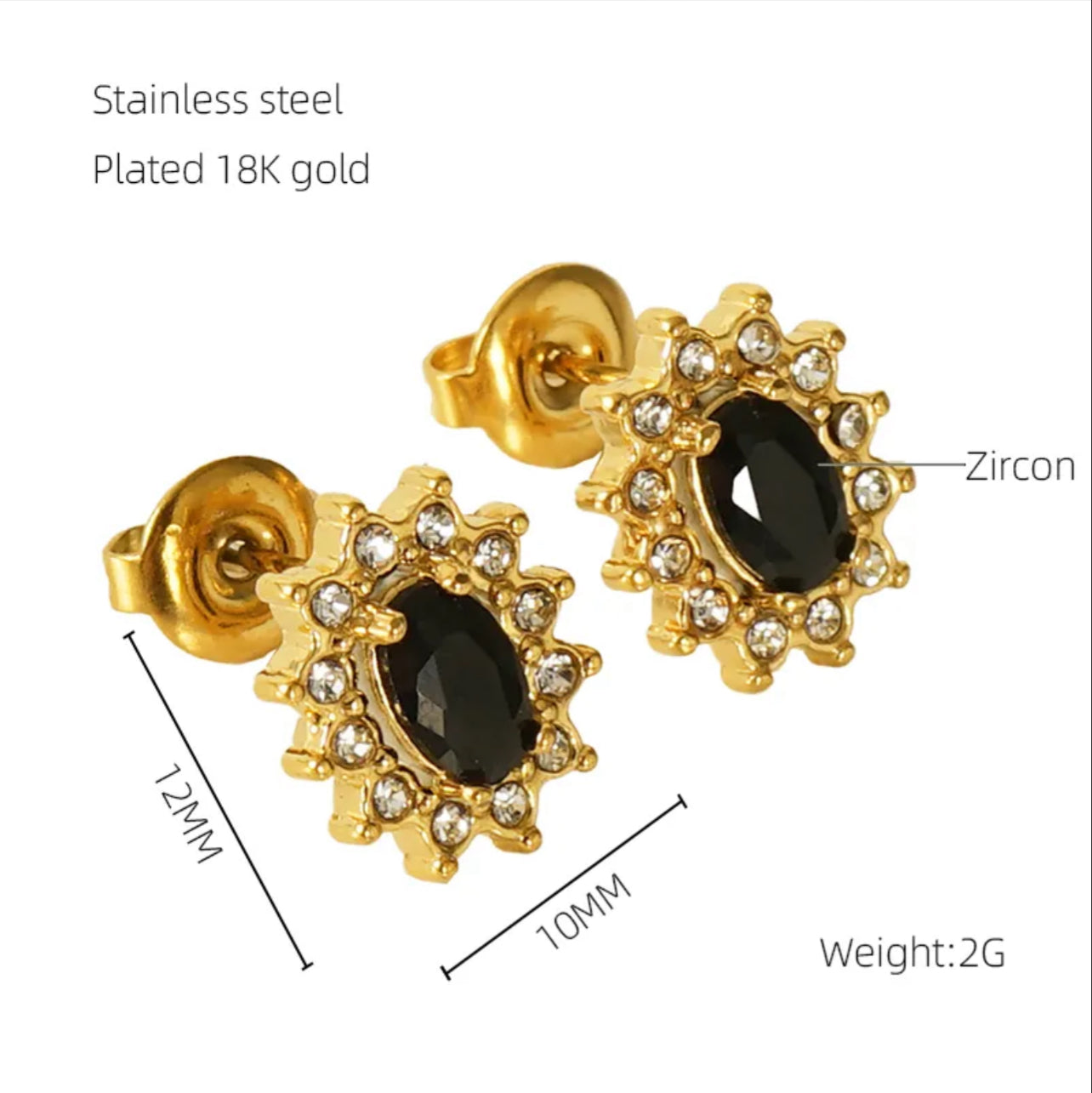 Sun Water Droplets Heart Shape Inlay Stainless Steel Rhinestones Zircon 18k Gold Plated Ear Stud
