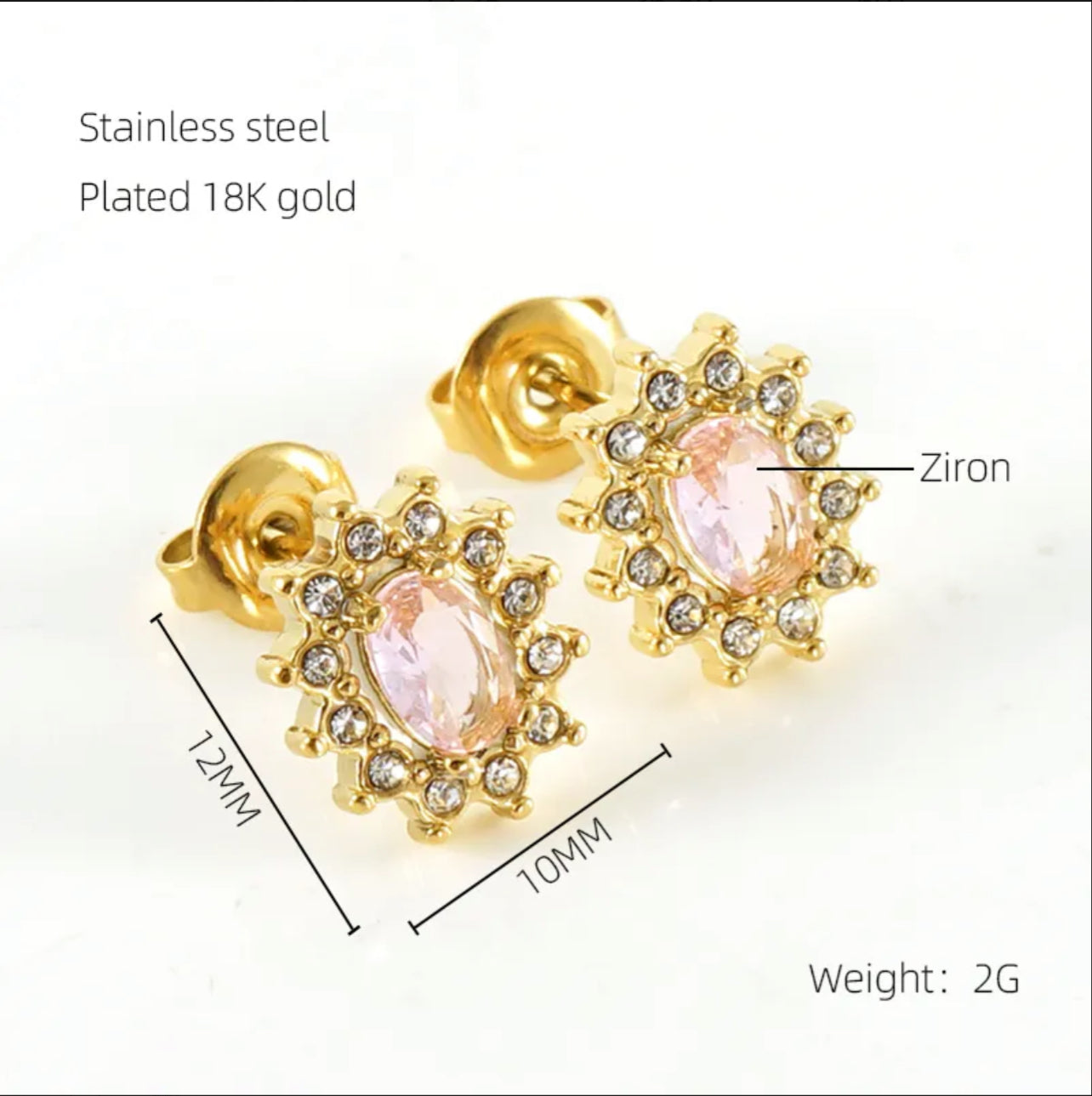 Sun Water Droplets Heart Shape Inlay Stainless Steel Rhinestones Zircon 18k Gold Plated Ear Stud