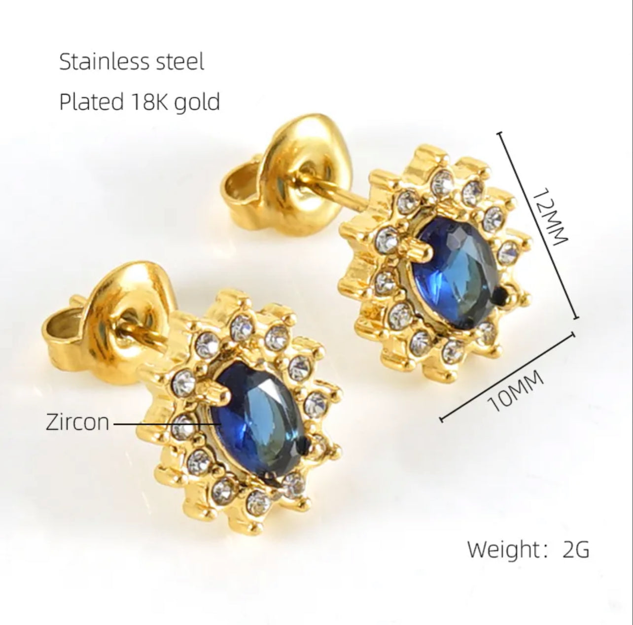 Sun Water Droplets Heart Shape Inlay Stainless Steel Rhinestones Zircon 18k Gold Plated Ear Stud