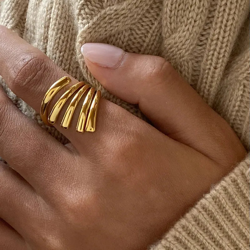 Abstract Details 18K Gold Plated and Stainless Steel Ring