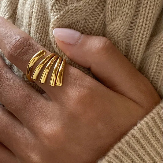 Abstract Details 18K Gold Plated and Stainless Steel Ring