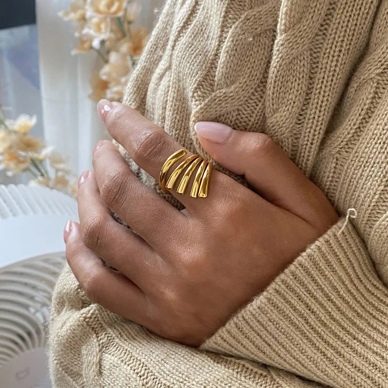 Abstract Details 18K Gold Plated and Stainless Steel Ring