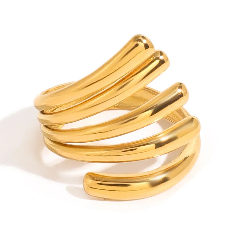 Abstract Details 18K Gold Plated and Stainless Steel Ring