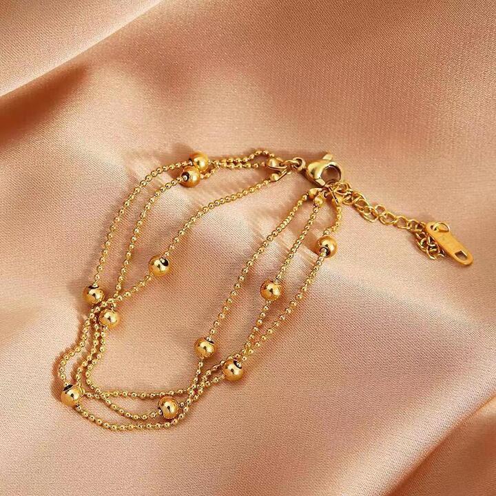 Beaded Decorated Stainless Steel Anklet