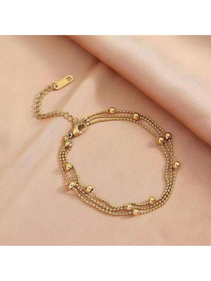 Beaded Decorated Stainless Steel Anklet