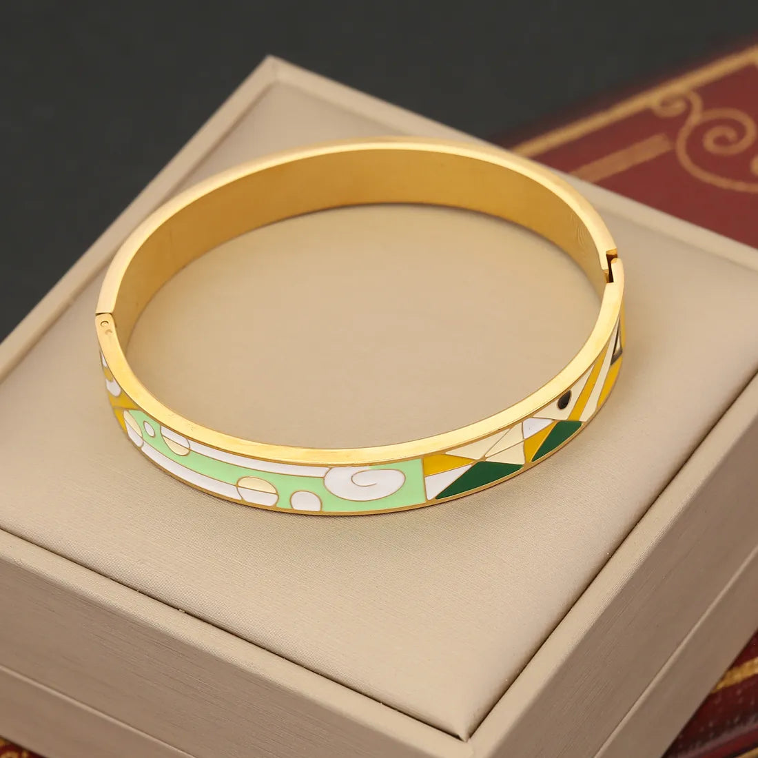 Printed Patterns Stainless Steel 18K Gold Plated Bracelet