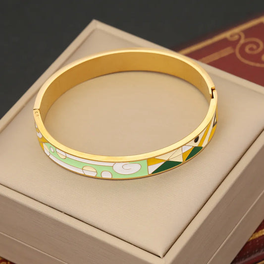 Printed Patterns Stainless Steel 18K Gold Plated Bracelet