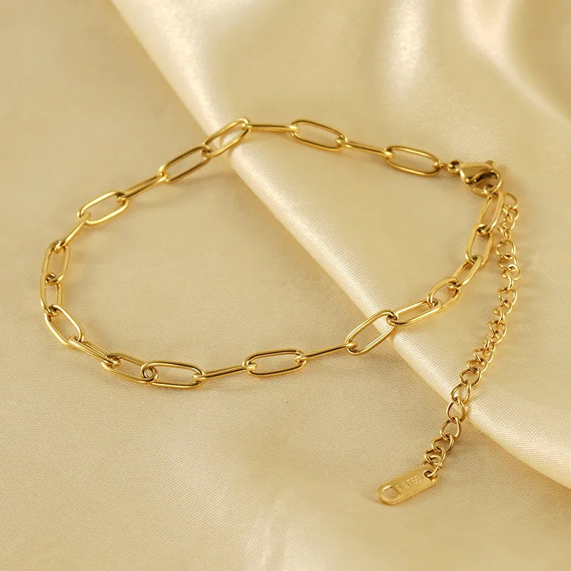 Paper clip Casual Simple Style Solid Color Stainless Steel Plating 18k Gold Plated Women's Anklet