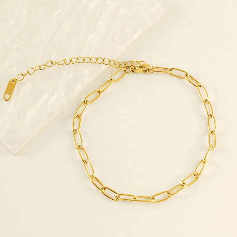 Paper clip Casual Simple Style Solid Color Stainless Steel Plating 18k Gold Plated Women's Anklet