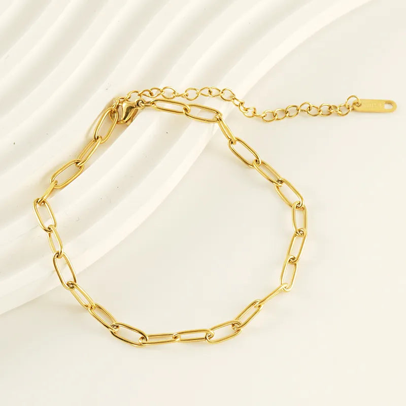 Paper clip Casual Simple Style Solid Color Stainless Steel Plating 18k Gold Plated Women's Anklet