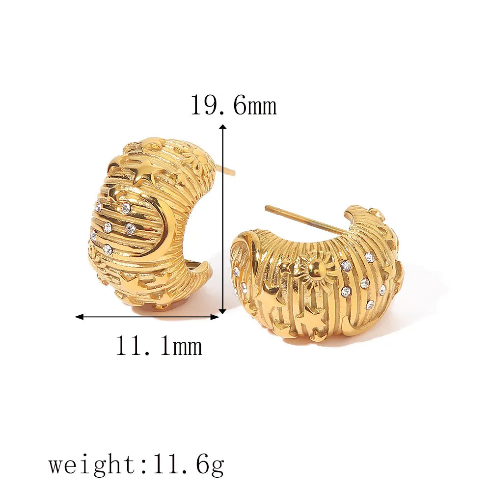 Simple Style Star Moon Inlay Stainless Steel Artificial Pearls 18K Gold Plated Ear Studs