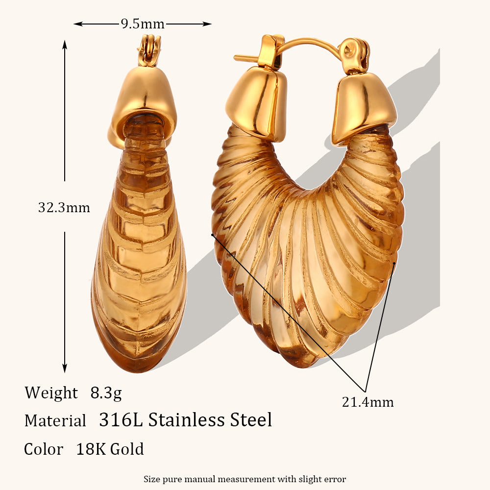 Clear Coloured Style Geometric Stainless Steel Hoop Earrings