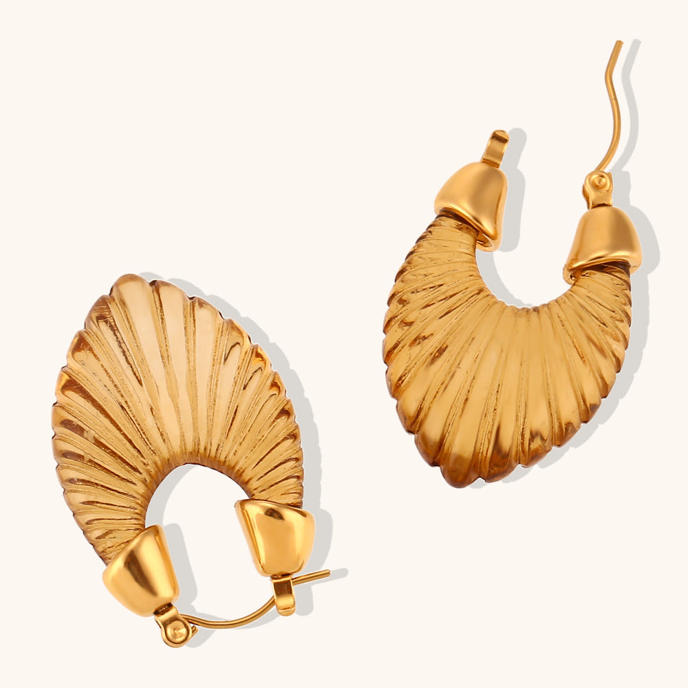Clear Coloured Style Geometric Stainless Steel Hoop Earrings