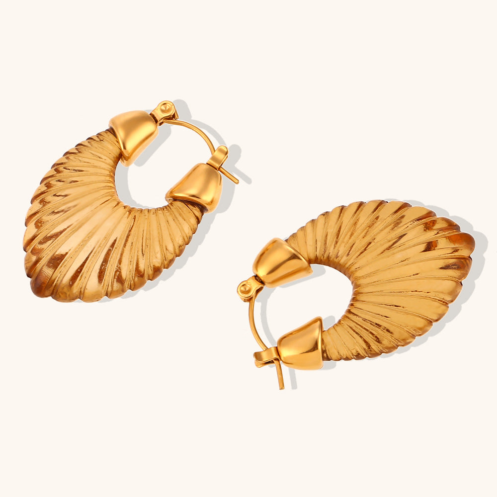 Clear Coloured Style Geometric Stainless Steel Hoop Earrings