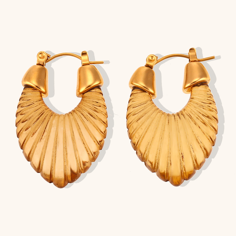 Clear Coloured Style Geometric Stainless Steel Hoop Earrings