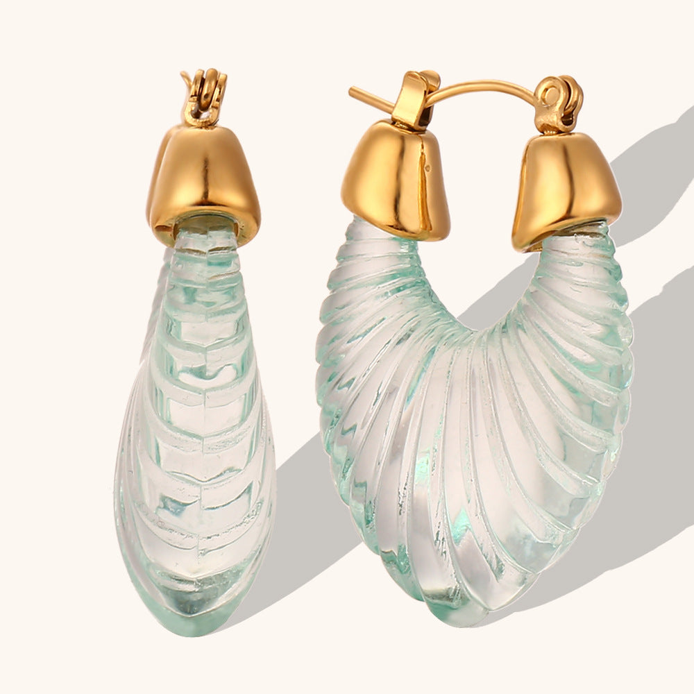 Clear Coloured Style Geometric Stainless Steel Hoop Earrings