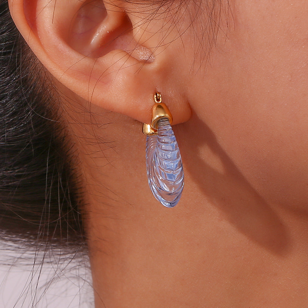 Clear Coloured Style Geometric Stainless Steel Hoop Earrings