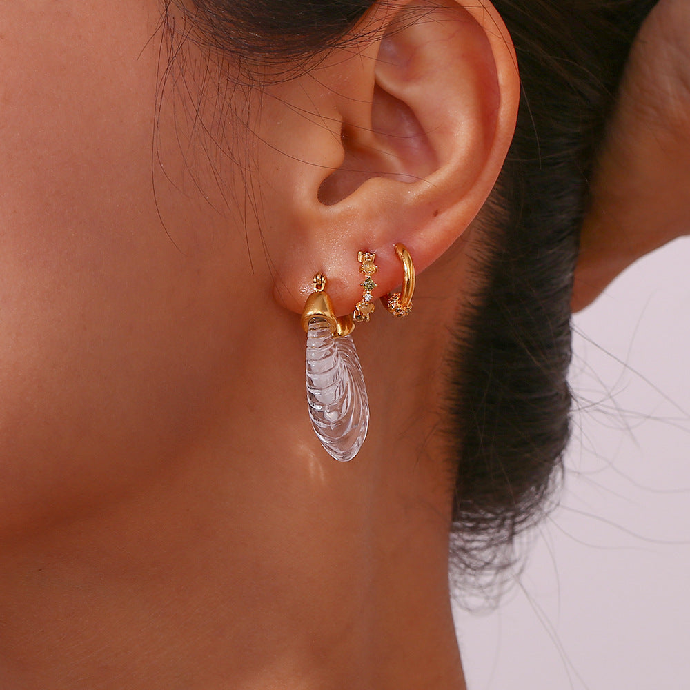 Clear Coloured Style Geometric Stainless Steel Hoop Earrings