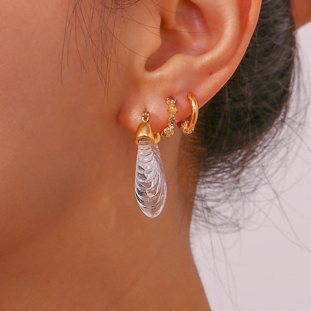 Clear Coloured Style Geometric Stainless Steel Hoop Earrings