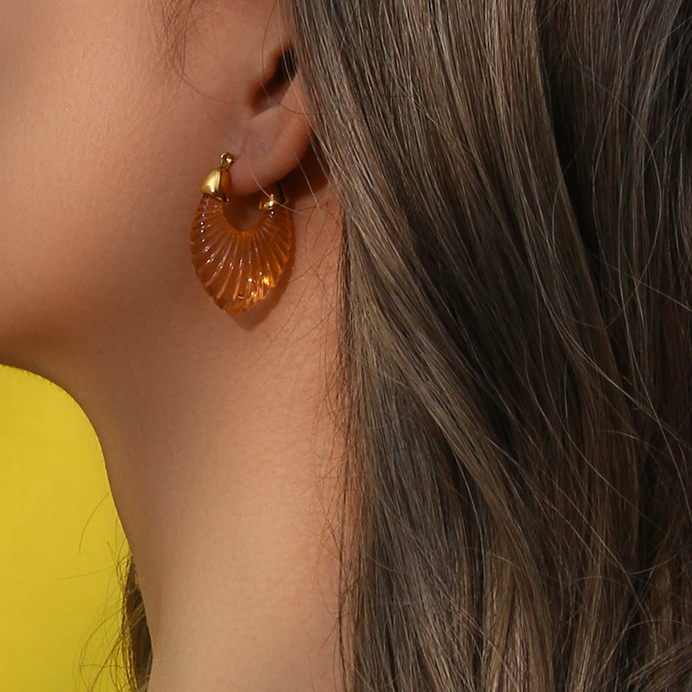 Clear Coloured Style Geometric Stainless Steel Hoop Earrings