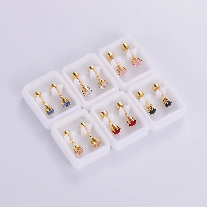 Elegant Simple Style Round Inlay Stainless Steel Zircon 18k Gold Plated Ear Studs