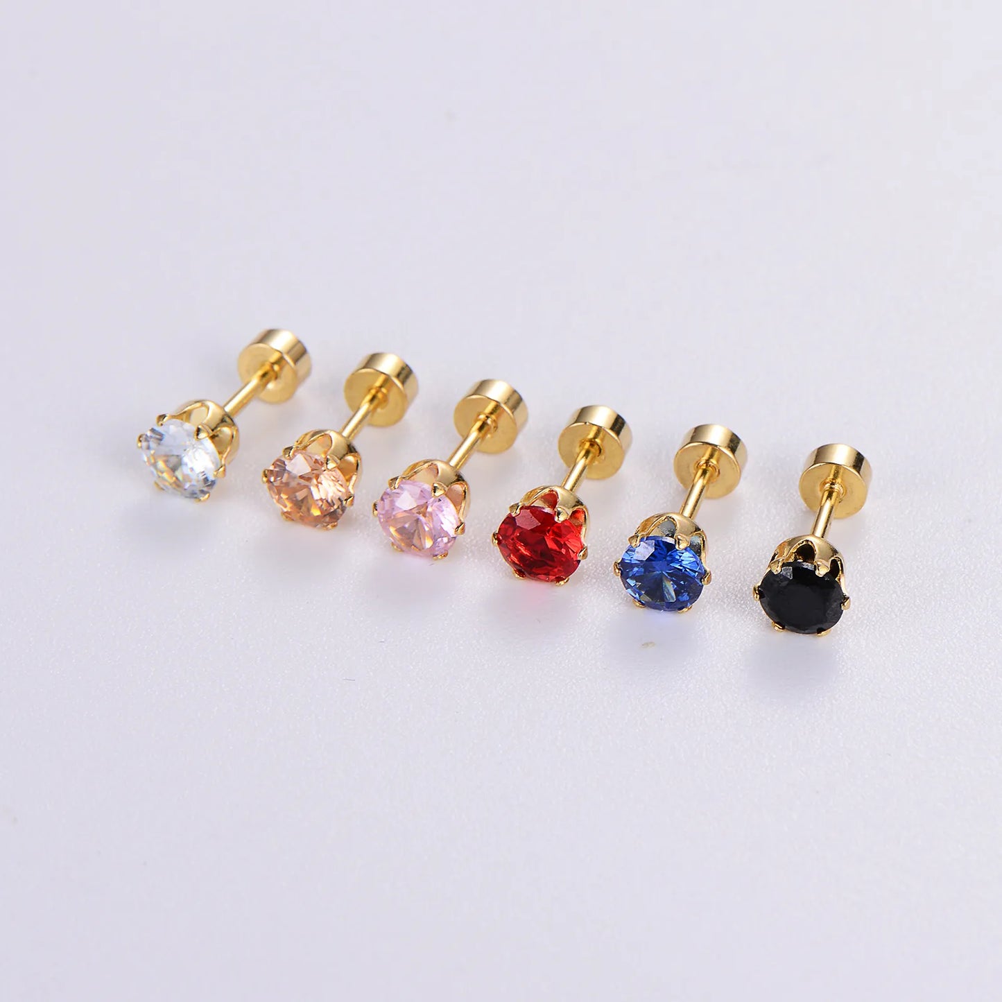 Elegant Simple Style Round Inlay Stainless Steel Zircon 18k Gold Plated Ear Studs